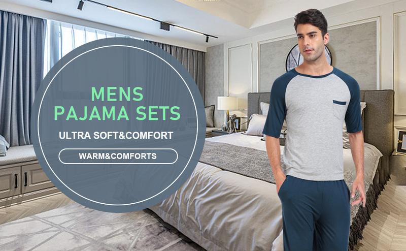 MoFiz Men's Pajamas Set Short Sleeve Bottom PJ's Pants Bedroom Pijama Sleep Night Suit 2 Piece Pjs Set Ultra Soft