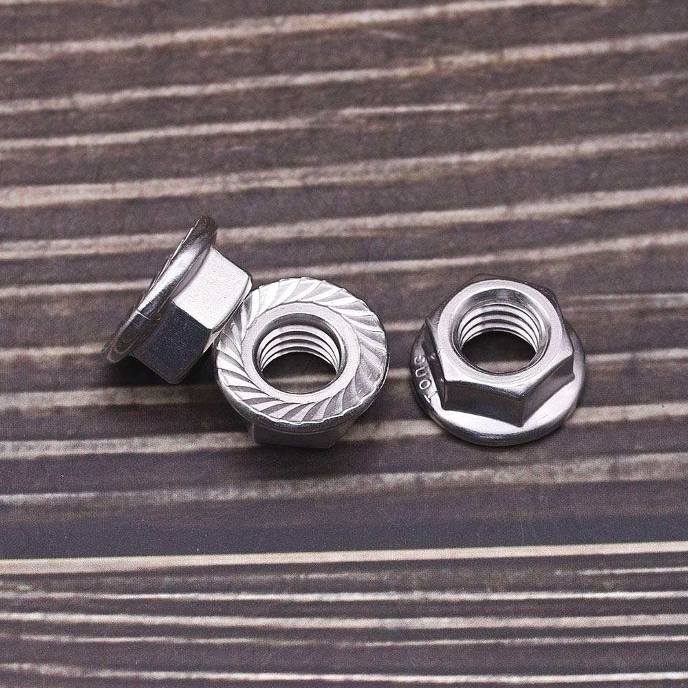 M10-1.5 (20 pcs) Serrated Flange Hex Nuts, Hexagon Flange Nuts 304 Stainless Steel 18-8, Bright Finish, Full Thread, DIN6923