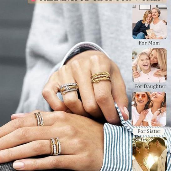 Stainless steel interlocking rings with full diamonds, three rings, four rings, new double-color multi-element style ring