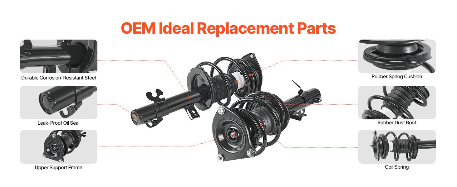 VEVOR Front Shock Absorber Strut Assembly (2Pcs, Steel Body), Front Wheels Coil Springs Strut Kit, OE 172265/172266 Replacement for 2002-2006 Mini Cooper Convertible, Stability Boost Automotive Part
