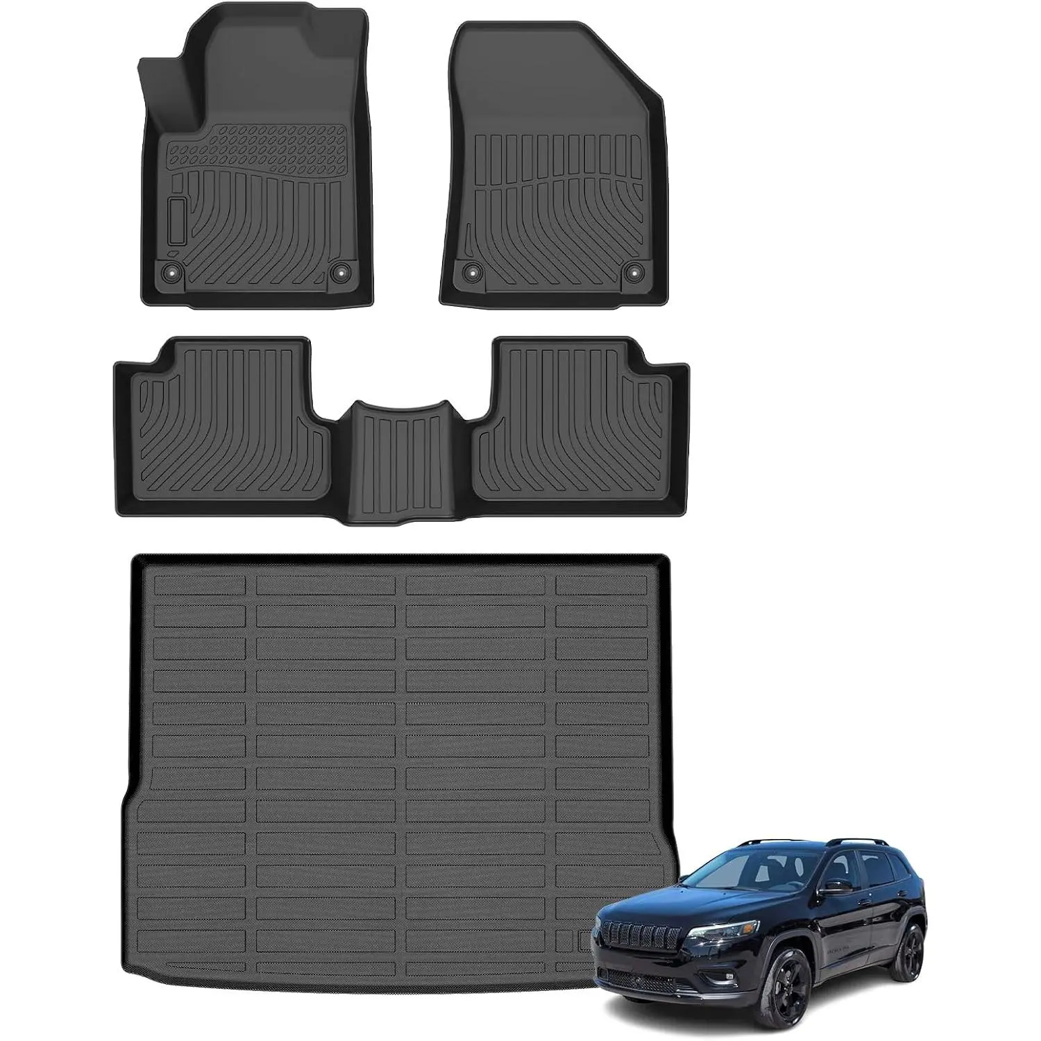 Floor Mats & Cargo Liner for Jeep Cherokee 2019-2023| All Weather Protection, Anti-Slip Waterproof, Jeep Cherokee Accessories, Custom Fit Car mats, Heavy-Duty TPE Material