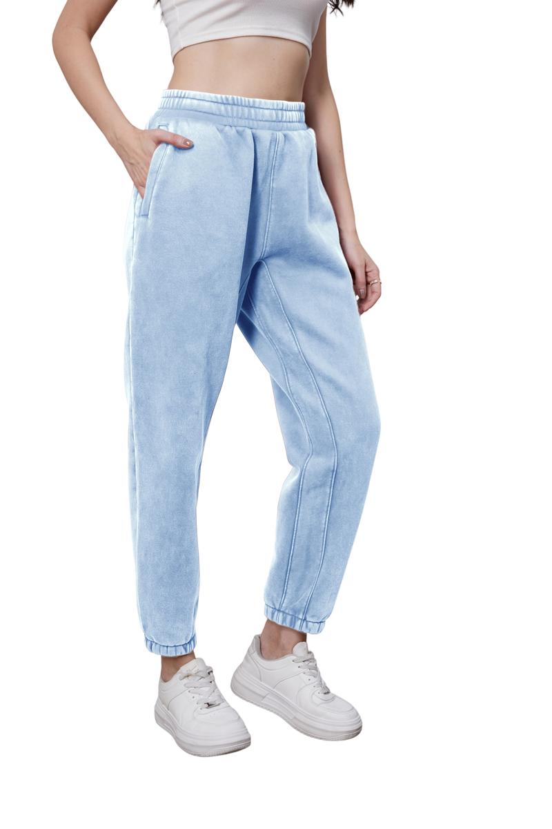 Faiable UNISEX Acid Wash Fleece Lined Cuffed Joggers Cozy and Stylish with Elastic Waistband and Convenient Pockets Perfect for Everyday Wear