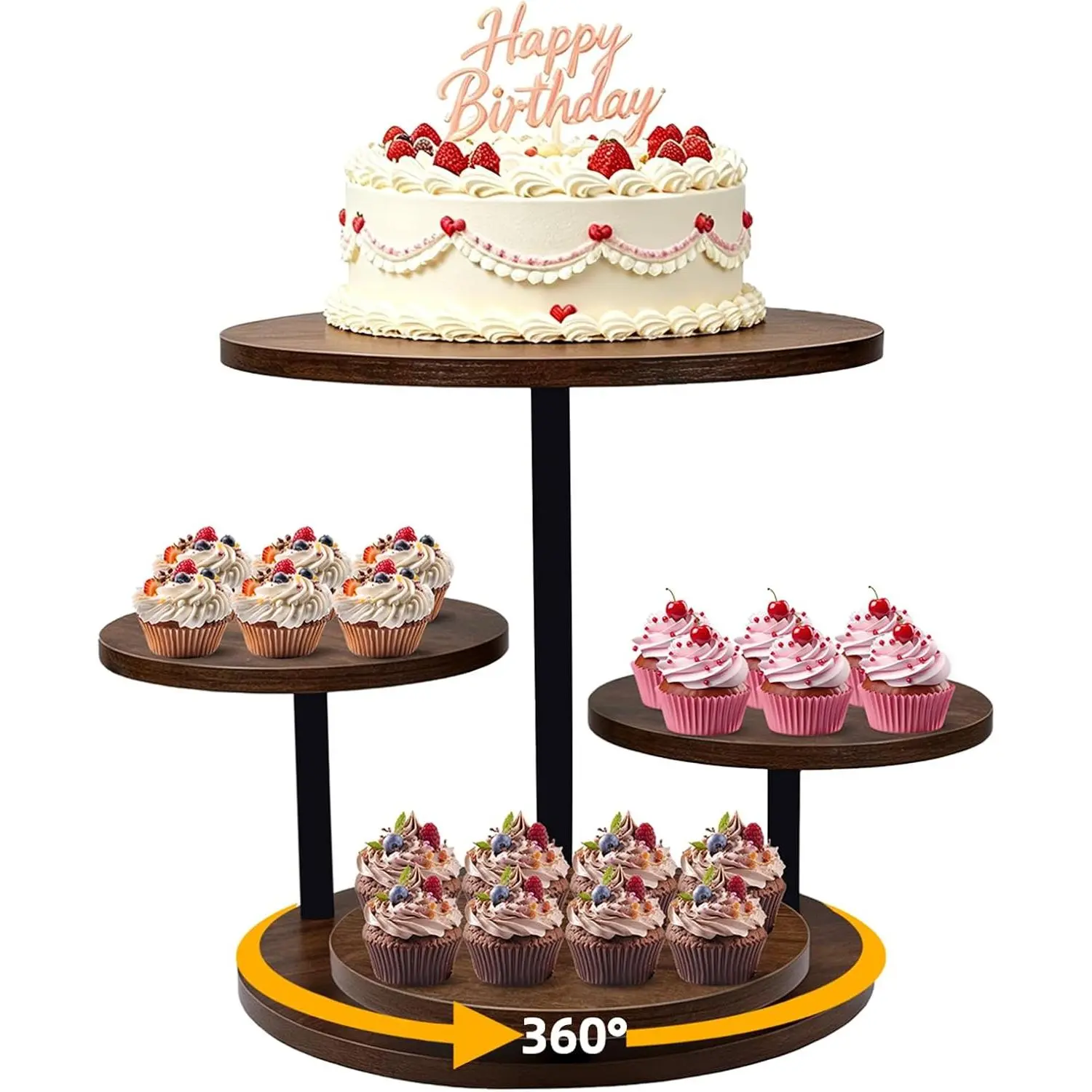 4 Tier Round Cupcake Tower Stand for 50 Cupcakes, 360° Rotating  Cake Stand with Tiered Trays,  Cookie Stand for Dessert Table Display for Wedding Birthday  Shower  Party ﻿