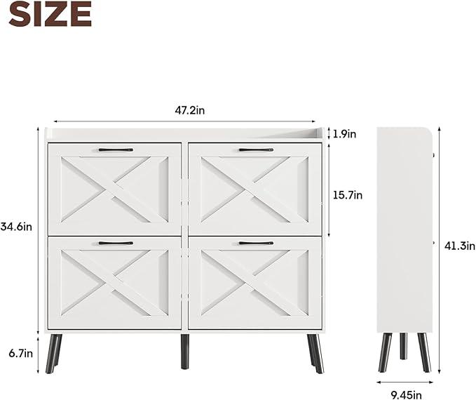 Vabches Shoe Storage Cabinet Freestanding Organizer With Metal Legs For Entryway