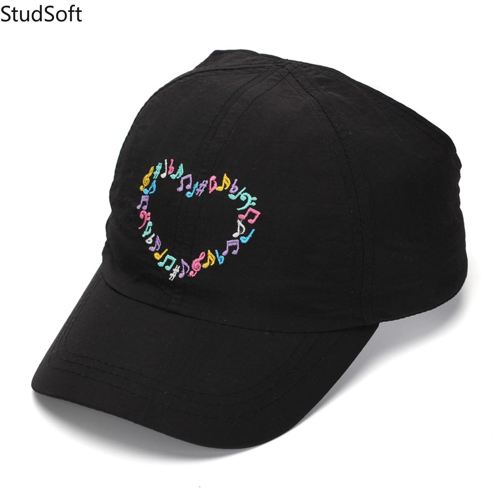 Kids' Cotton Ponytail Baseball Cap with Embroidered Music Note & Heart, Adjustable for Outdoor Casual Sports Wear, Embroidered Adjustable Caps