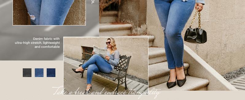 Hanna Nikole Women's Plus Size Jeans Skinny High Waisted Ripped Stretchy Denim Pants with Tummy Control & Pockets for All Seasons Casual Wear Trouser