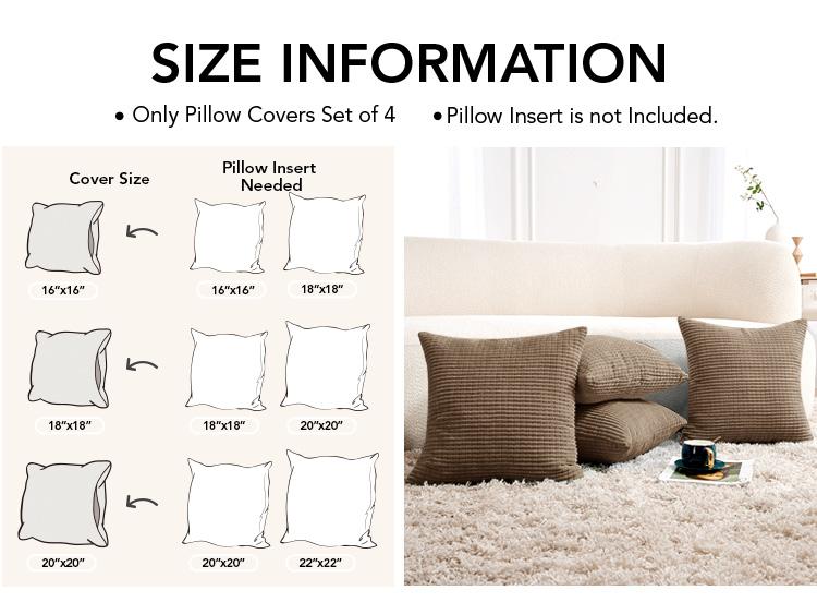 Deconovo 4-Pack Throw Pillow Covers, Soft Corduroy Fabric with Striped Pattern, Perfect for Sofa, Bedroom, and Living Room