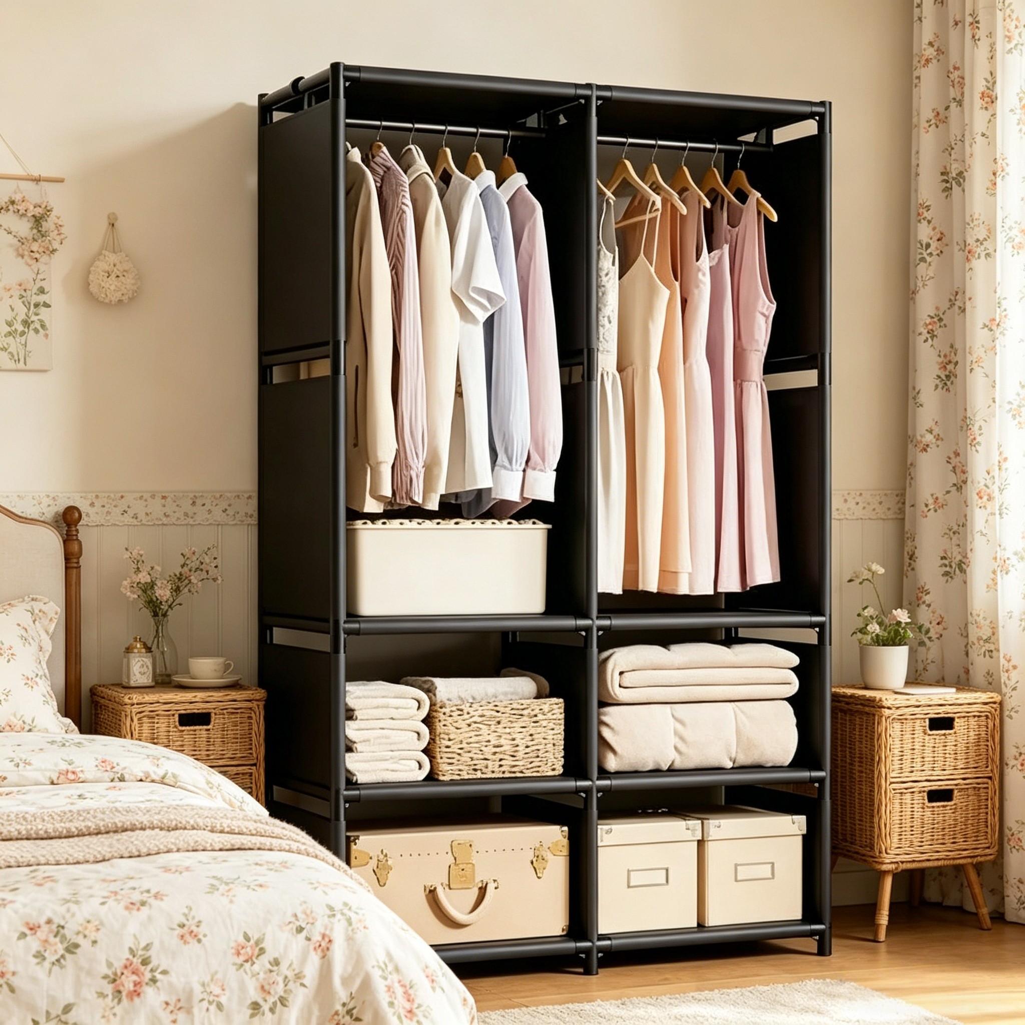 Home Floor-Standing Hat Rack, Simple Wardrobe for Bedroom, Multi-Layer Large Capacity Closet, Dust-Proof Storage Shelf for Dormitory