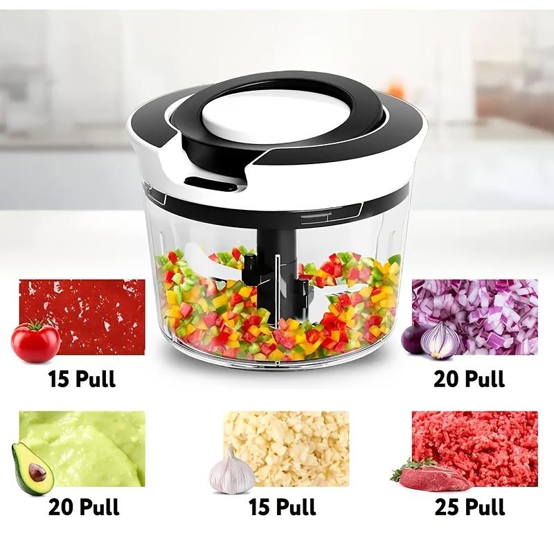 Portable Hand Pull String Onion & Garlic Mincer, Durable Blade Meat Slicer, Multifunctional Vegetable and Fruit Chopper Dicer, Carrot Cutter, Large Capacity Manual Food Processor Machine, Kitchen Accessories