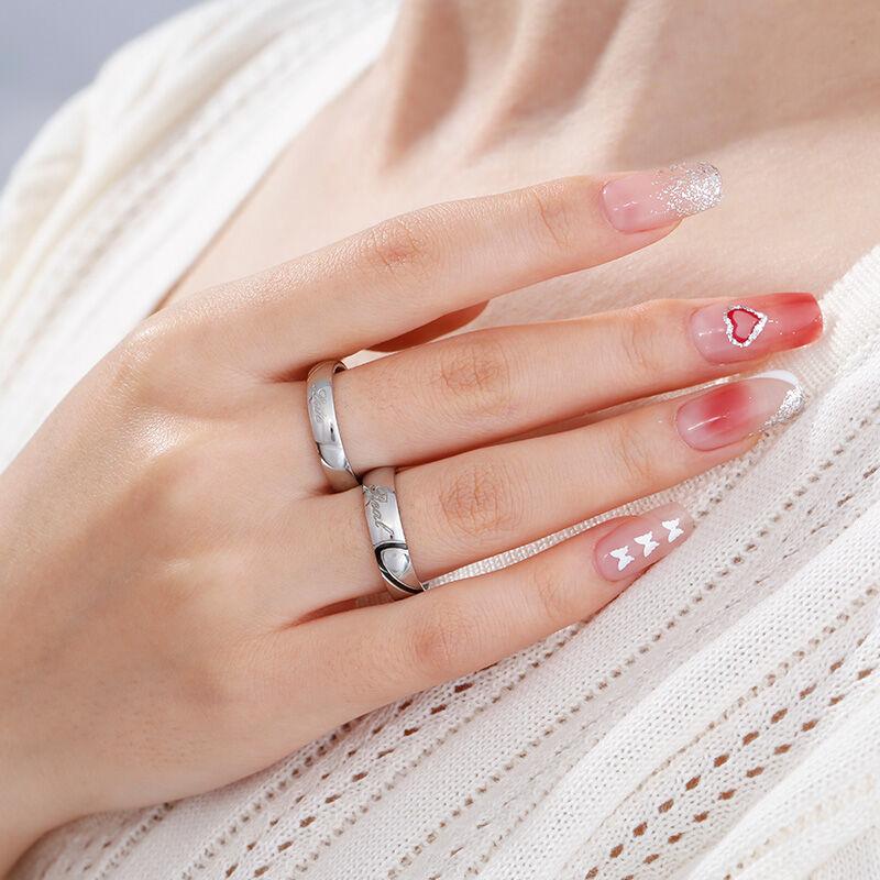 Jeulia Two Tone Hear Titanium Steel Women's Band Crossover Custom Engraved Couple Wedding Ring Sets for Him and Her
