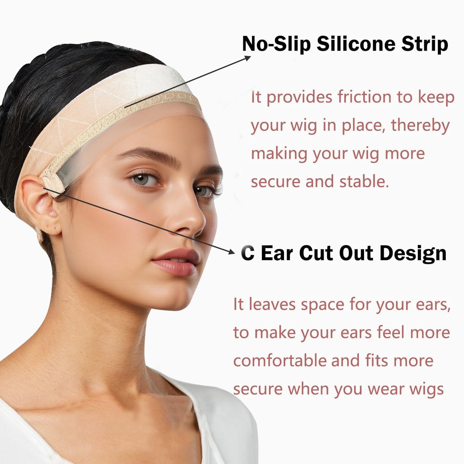 Breathable Frontal Wig Band Adjustable Elastic Wig Strap Non-Irritating with Anti-Slip Silicone Strip Natural Hair Edge ()