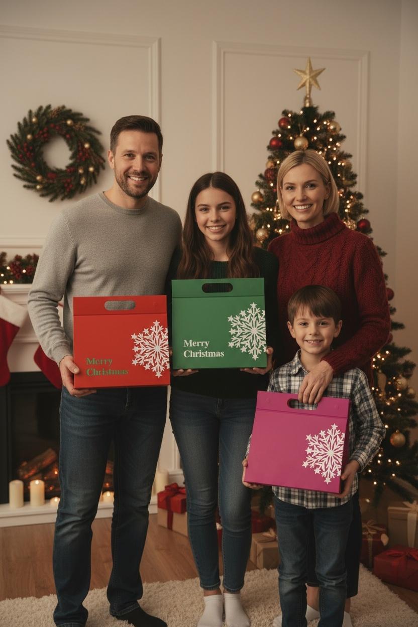 Christmas Gift Bags, Holiday Bags, Tote Gift Bags, Portable、Foldable and Reusable, For Presents, Birthday Box, Gift Packging, Party, Family or Business——Free Scarf