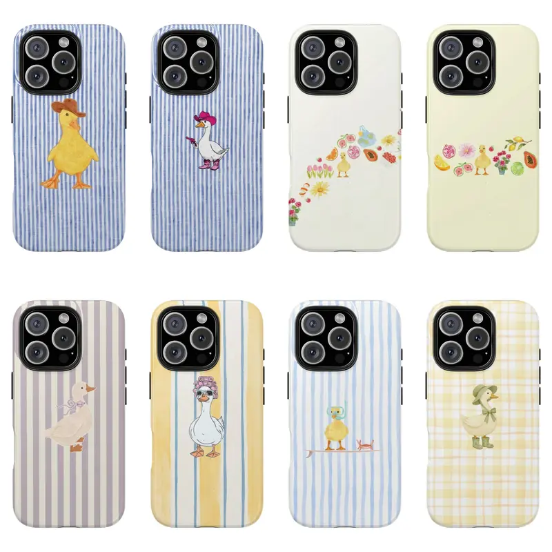 Cowboy Duck Phone Case, Cute Western Duck Phone Cover, Aesthetic Blue Stripe Design,phone Case Suitable for Iphone 11/12/13/14/15/16/17 Pro Promax Plus Air and Samsung S22/S23/S24/S25 Plus Ultra Fe