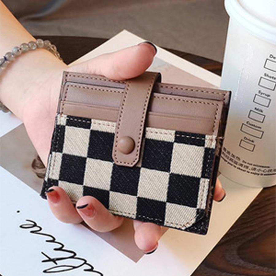 Women's Fashion Colorblock Plaid Short Wallet - Casual Canvas & PU Leather Zipper Card Holder With Snap Closure Leather Lining And Edging | Hand Or Dry Clean Only Card Covers Wallet For Cards Card Holder For Women