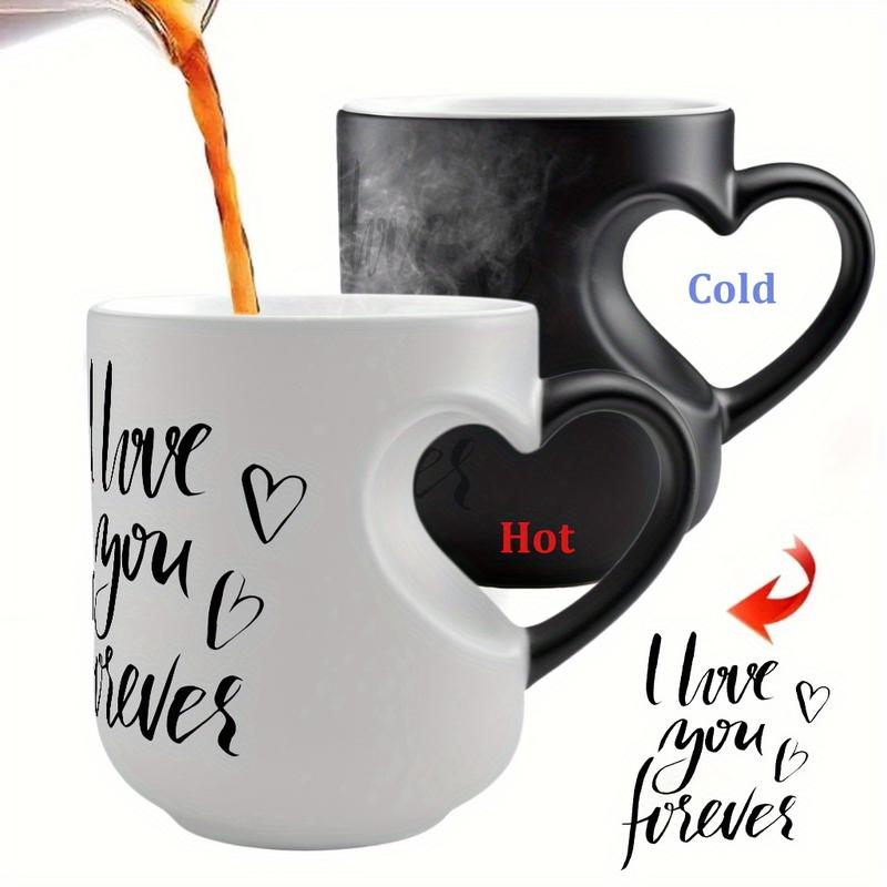 1pc Heart-Shaped Magic Color-Changing Ceramic Mug with “I Love You Forever” Design – Hot/Cold Thermochromic Mug, Perfect Valentine's Day Gift, Hand Wash Only, Ideal Gift for Holidays and Special Occasions, Novelty Coffee Mug