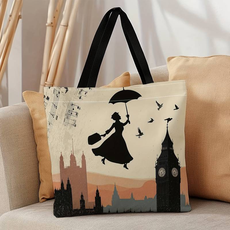 Printed Backpack with Umbrella, Bird, Cityscape Design, Durable Large Capacity, Ideal for Commuting, Parties, Beach Shopping, Travel, Daily Use