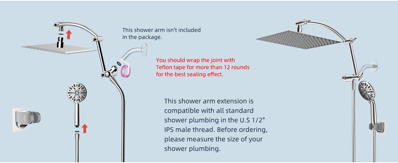 Hibbent All Metal Shower Head,10'' High Pressure Rain Shower Head/Handheld Showerhead Combo with 16'' Adjustable Arc-shaped Shower Extension Arm, 7-Spray, 71'' Hose Adhesive Showerhead Holder, Chrome Hibbent All Metal Shower Head,10'' High Pressure Rain Shower Head/Handheld Showerhead Combo with 16'' Adjustable Arc-shaped Shower Extension Arm, 7-Spray, 71'' Hose Adhesive Showerhead Holder, Chrome