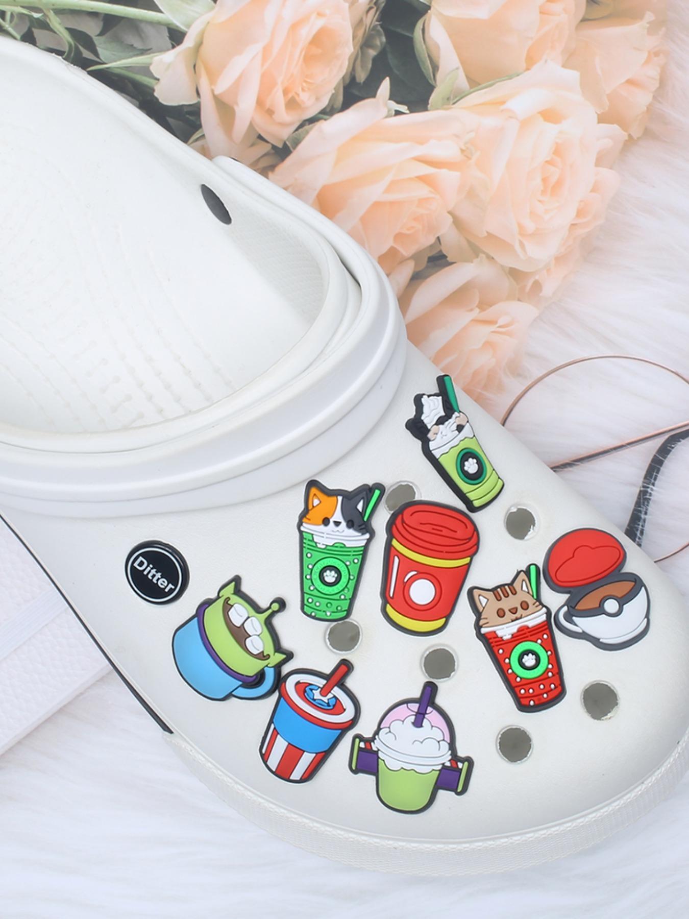 28/50/100pcs Cute Milk Tea Drink Coffee Series Shoe Charms, DIY Shoe Boot Decoration Accessories, Wristband Book Bag Decorations, All Seasons Party Style, Footwear