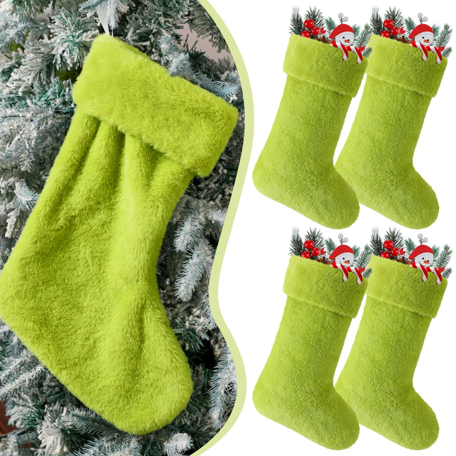 Christmas Clearance Sale Christmas Stockings 24/4 Pcs Cute Large Capacity Funny Green Furry Christmas Decor Mini Dot Xmas Stockings Candy Bag Green Christmas Monster Decoration Home Door Wall Fireplace Stocking Stuffer Burr Basket Christmas Gifts