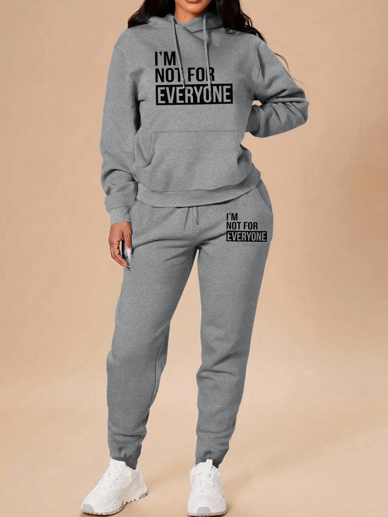 Women's Long Sleeve Hooded Sweatshirt Set, Casual Letter Print, Fall & Winter Fashion, Home & Outdoor Sports, Pocket Design, Sweatsuit Set Outfit