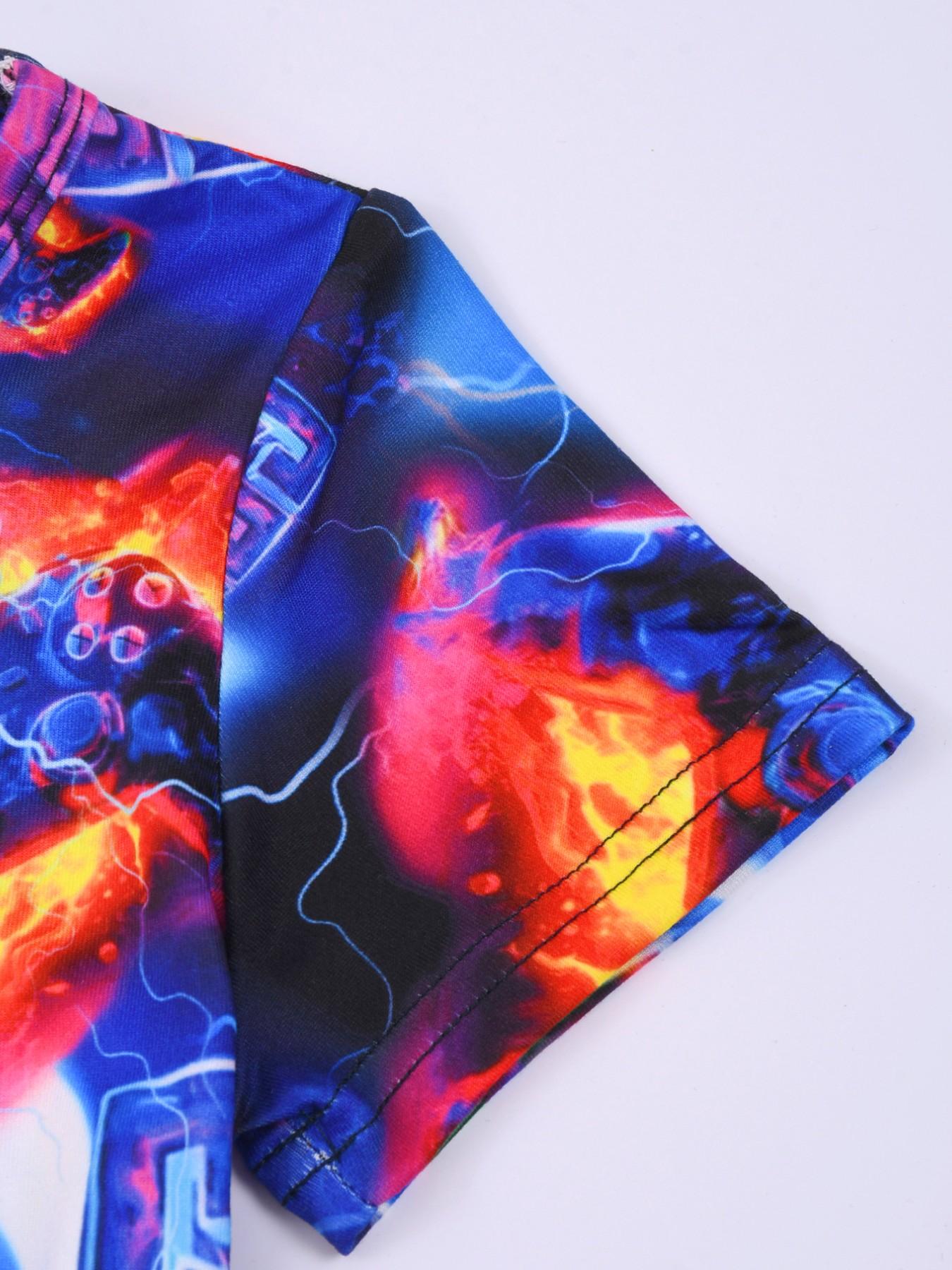 Boy Round Neck Short Sleeve Pajama Set, Cartoon Digital Print, Lightweight Comfortable, Daily Home Wear, 2-Piece Sleepwear