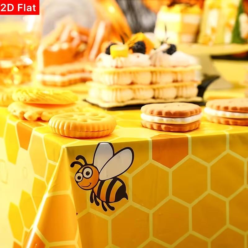 2D Flat Party Tablecloth 1pc, Beehive Animal Design, Polyester Decorative Tablecloth, Birthday Decoration, No Power Required
