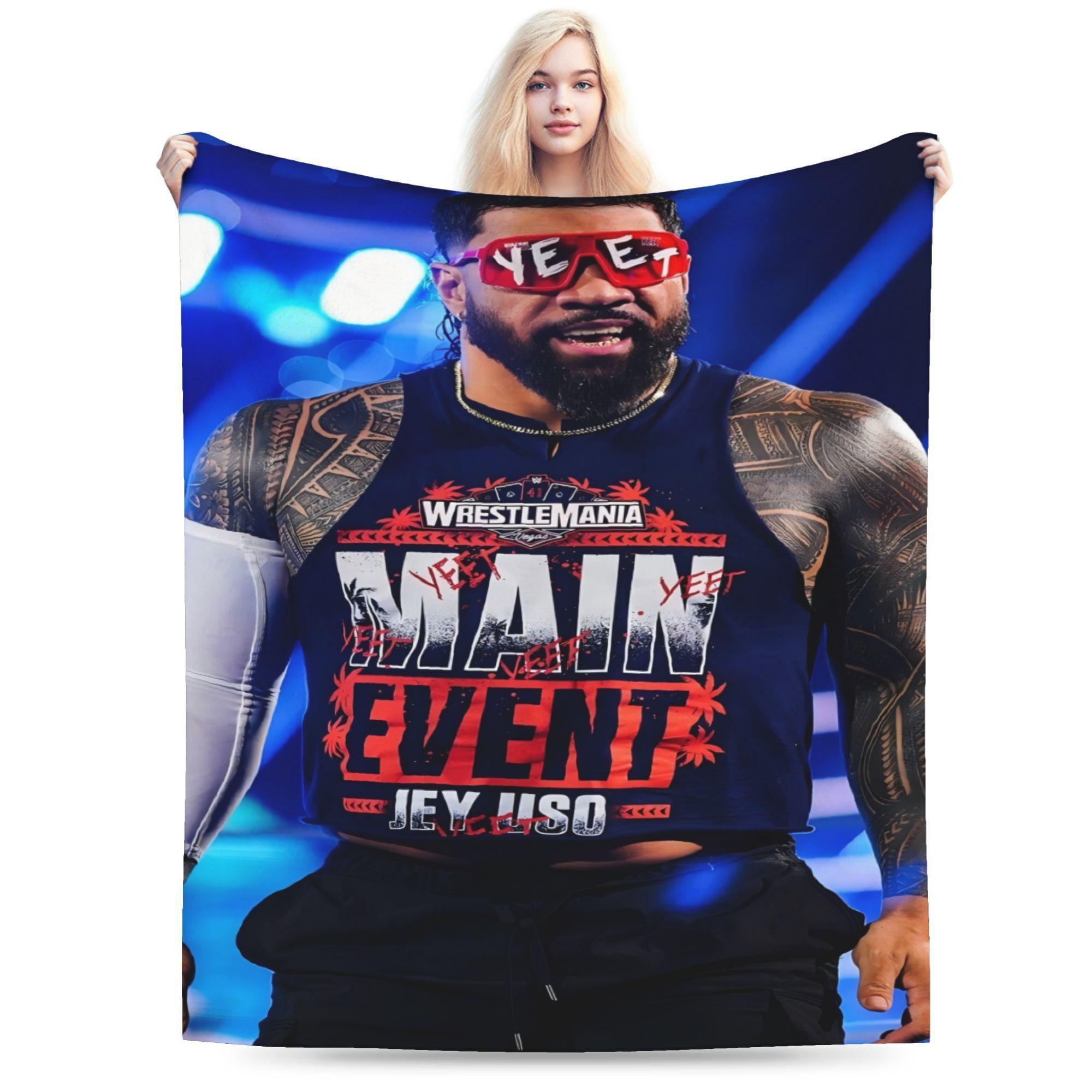 A Jey Uso pattern printed flannel blanket, soft and suitable for all seasons, perfect for bed, sofa, office or travel camping, a gift for fans