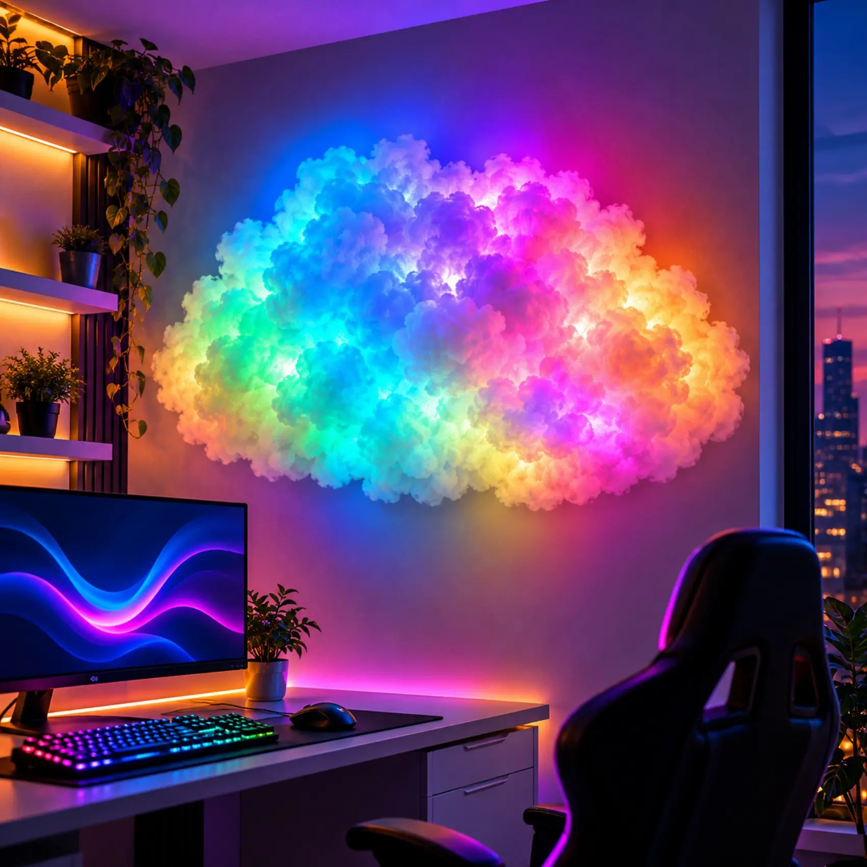 3D LED Cloud Lamp, Cloud-Shaped Room Decor, Music-Synchronized LED Lighting, Multicolor Ambient Mood Lighting, Color-Changing RGB Lighting for gaming room, aesthetic room, bedroom and desk setup, Christmas Bedroom, christmas room lights
