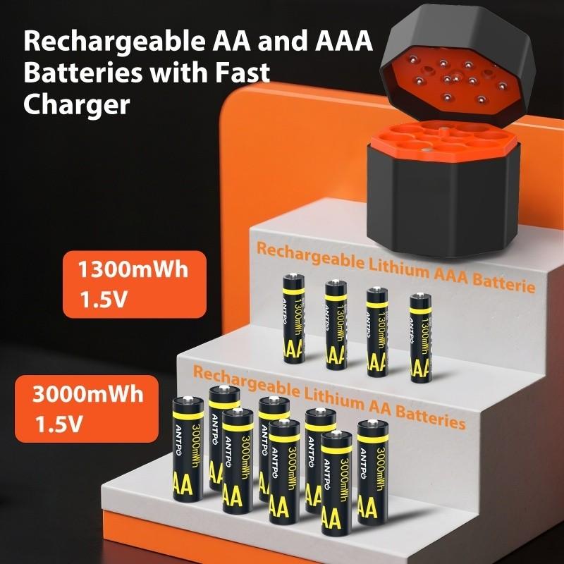 A rechargeable lithium battery compartment, consisting of 8 AA and 4 AAA lithium batteries, suitable for various household appliances. It features rechargeable lithium-ion batteries that can be reused. A must-have item for the home.