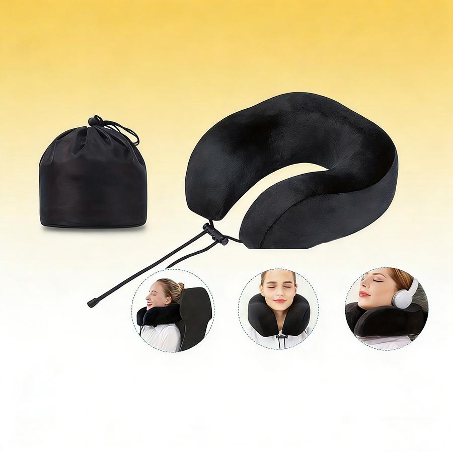 Travel Essential Memory Foam Neck Pillow, Adjustable Ergonomic Cushion for Airplane Long Journey Office Nap Relax