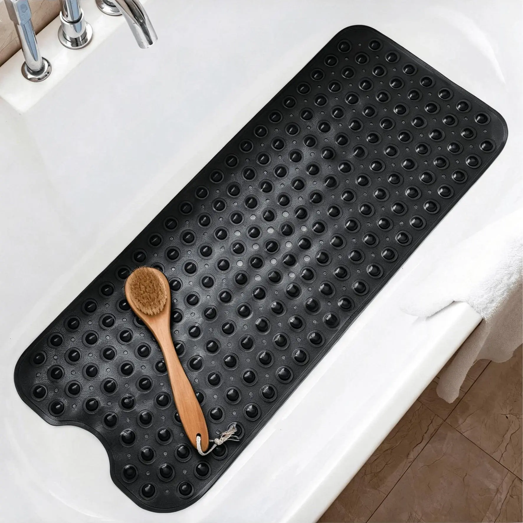 Extra Long Non Slip Bathtub Mat with 200+ Suction Cups and Drain Holes, 47x16 Inch Soft Cushioned PVC Shower Mat with Massage Texture, Machine Washable Bath Mat for Bathroom Tub, Safe for Kids Elderly