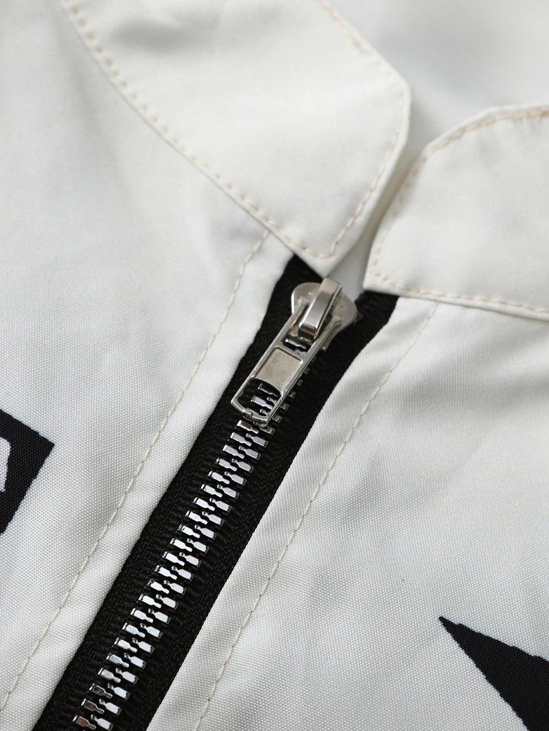 Men's Speed Racing Pattern College Style Jacket, Street Hip-Hop Coat, Fitted Long Zipper Design, Casual Outdoor Wear, All Seasons