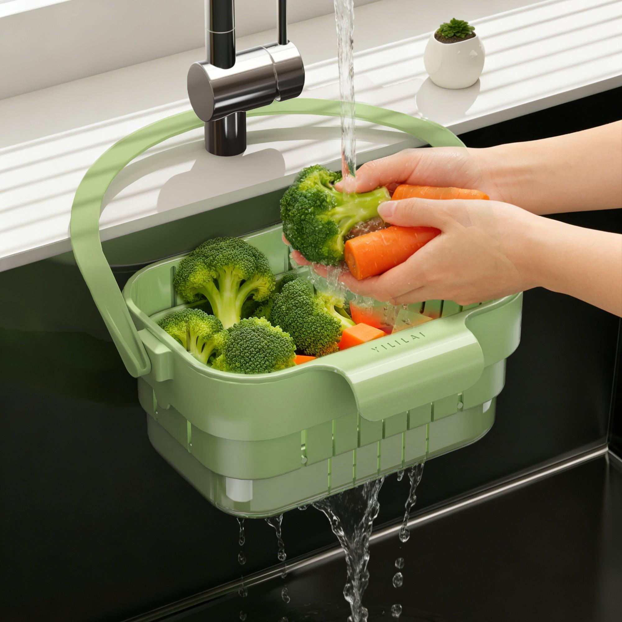 Foldable Adjustable Draining Basket, Keep Kitchen Counter Dry, Vegetable Washing Filter, Plastic Food Filter Accessory
