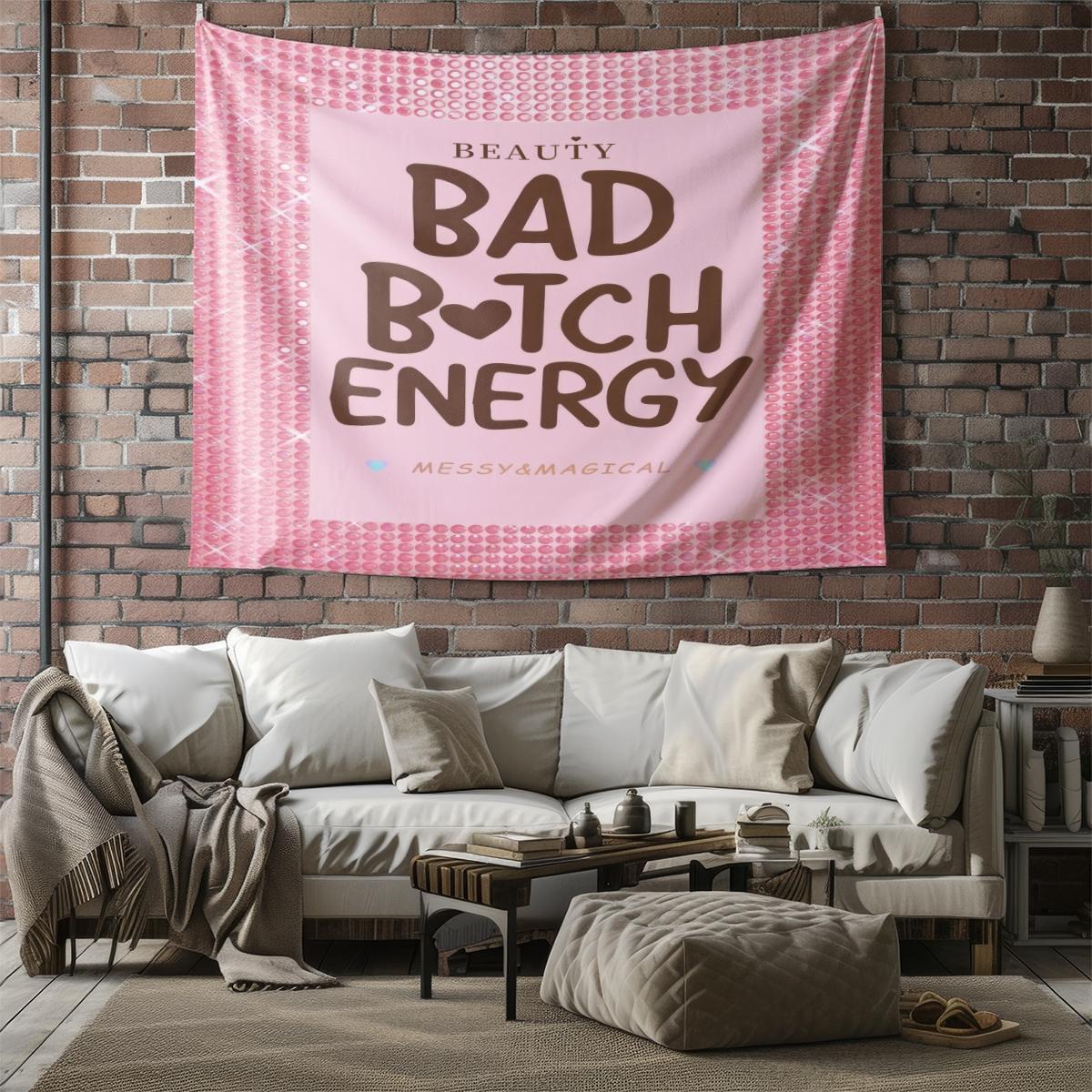 Y2K Bad B*tch Energy Tapestry, Cute Print Wall Hanging Tapestries, Sweet & Cool Style Backdrop Decor, Soft Colorful Wall Blanket for Bedroom Dorm Living Room, Perfect Gift