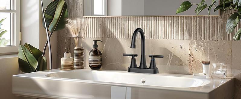 FORIOUS Bathroom Faucets 3 Hole, Bathroom Sink with Pop up Drain, Lead-Free Two Handles 4 Inch Bathroom Sink Faucet for Basin,Vanity, Farmhouse