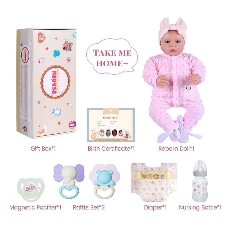 BABESIDE 20 "8 piece set of cloth body + vinyl limbs Non-gender-specific Reborn Baby Doll Cute Clothes Dolls with gift box and accessories suitable for Christmas New Year birthday presents and collections
