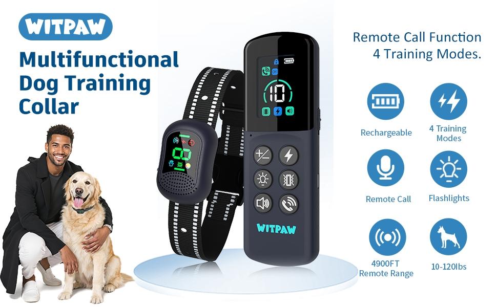 4900 Ft Remote Dog Training Collar, Ip67 Waterproof Rechargeable, 4 Training Modes, Remote Voice Call, Fits All Sizes (10-120 Lbs)