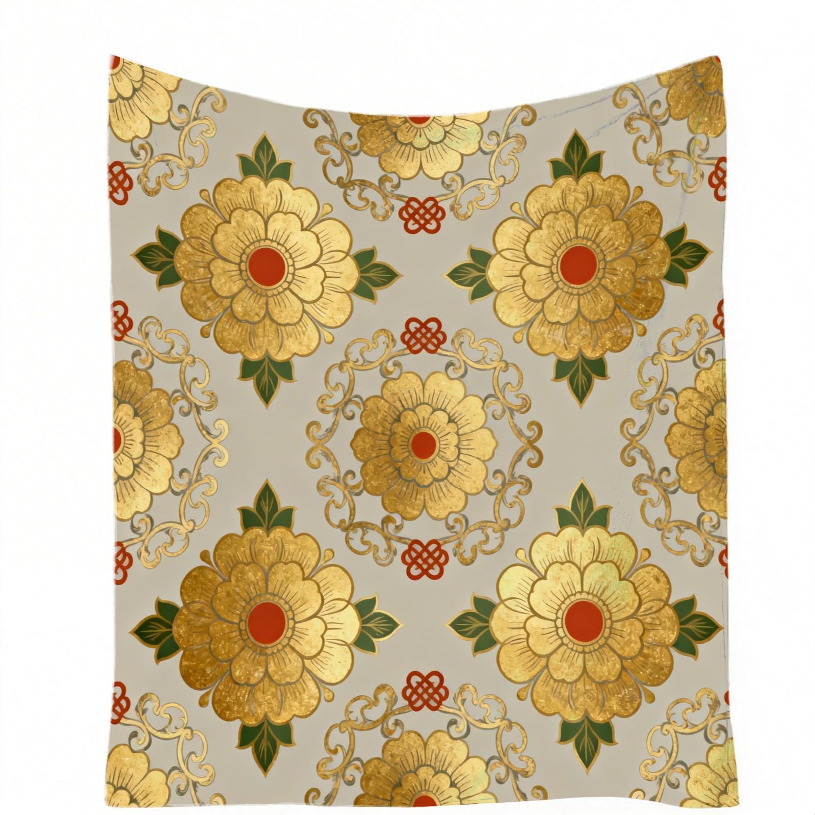 1 Pack Vintage Floral Pattern Flannel Blanket, HD Digital Single-Sided Print Ultra Soft Plush Throw Blanket, Warm Cozy Multipurpose Blanket for Couch, Bed and Travel, Ideal All-Season Gift Blanket