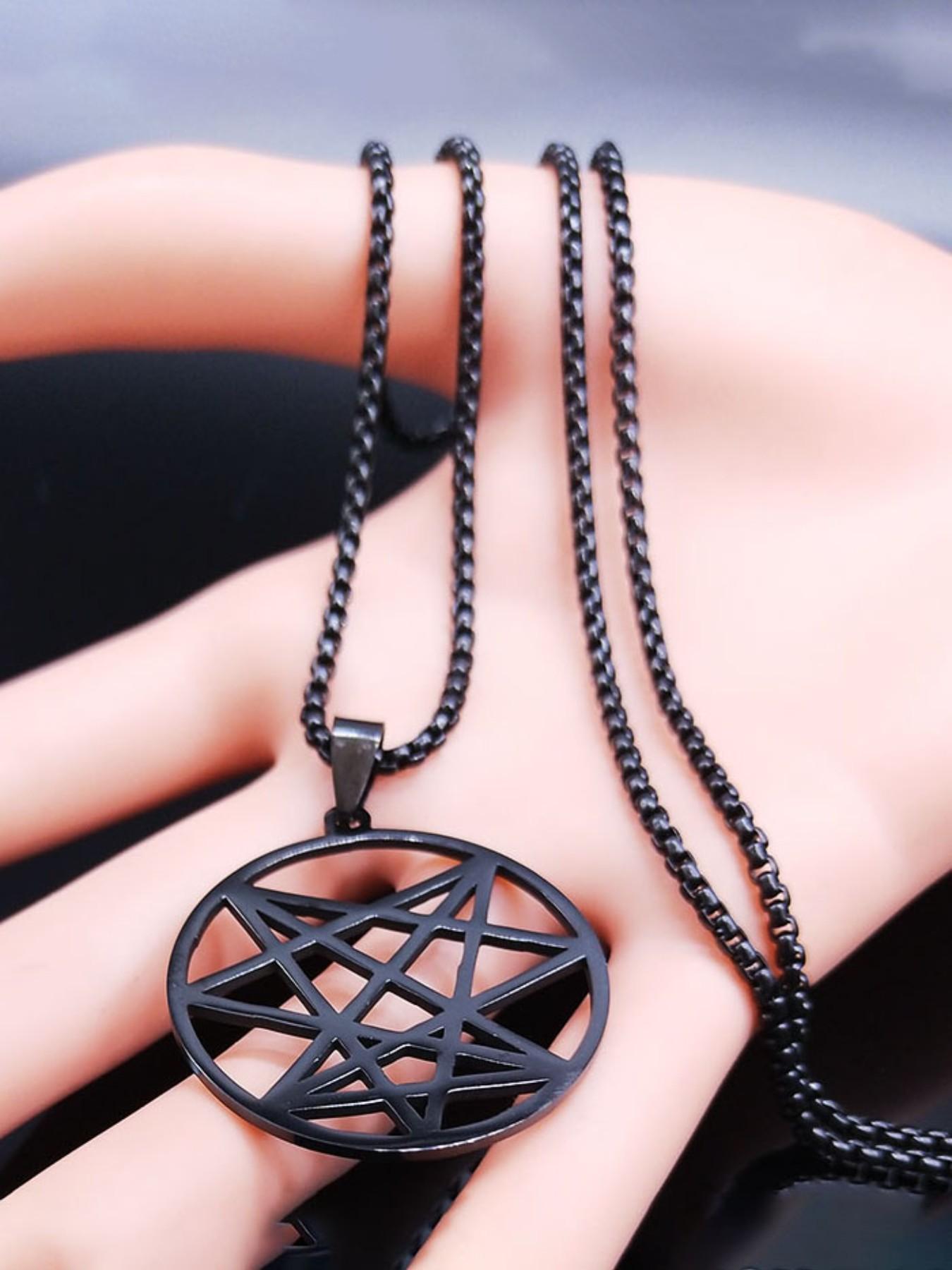 Nine Angles Satan Hidden Black Stainless Steel Pendant Necklace
