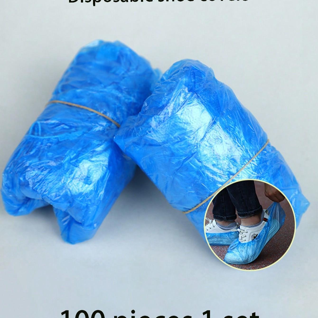 100pcs Portable Shoe Covers, Ideal for Cleaning Supplies, Travel Hotels, Outdoor Cycling, Blue Design, Keeps Shoes Dry in Rainy Weather