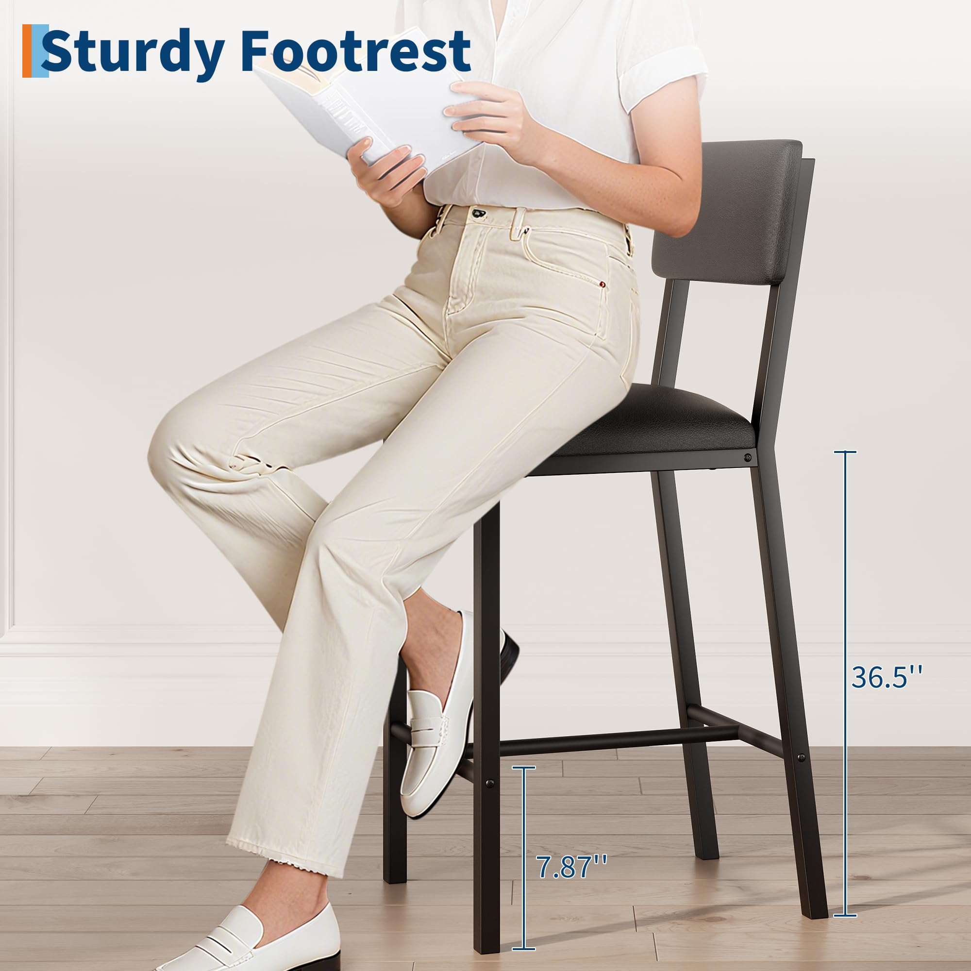 Dining Table Set for 2 w/Counter Height Table & 2 Upholstered Bar Stools, 3-Piece Kitchen Table Set with Footrest & Corner Protector, for Kitchen Room, Apartment Dining Table Set for 2 w/Counter Height Table & 2 Upholstered Bar Stools, 3-Piece Kitchen Table Set with Footrest & Corner Protector, for Kitchen Room, Apartment