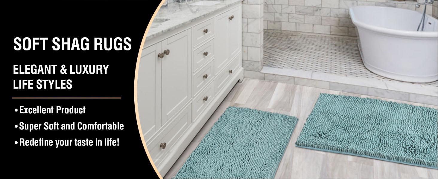 H.VERSAILTEX Original Luxury Chenille Bathroom Rug Mat Extra Soft & Absorbent Shaggy Rugs, Machine Wash/Dry, Perfect Plush Carpet Mats for Tub