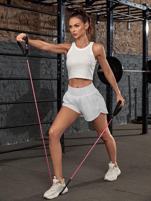 BMJL Women's Athletic Shorts High Waisted Running Shorts Pocket Sporty Shorts Gym Elastic Workout Shorts