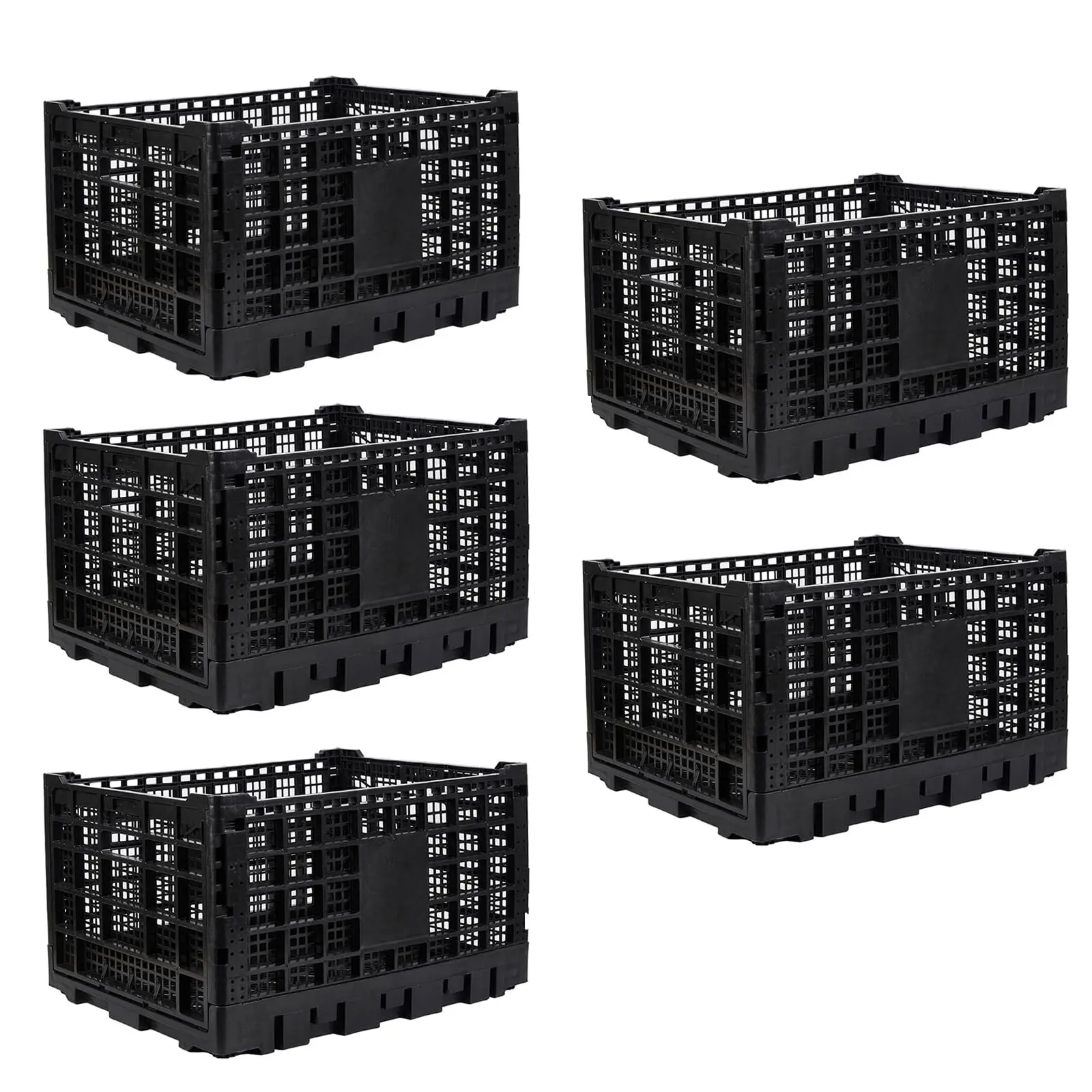 Garvee Heavy Duty Collapsible Plastic Storage Boxes, 5 Pack with 70L Large Capacity, Foldable and Stackable Utility Crates Ideal for Vehicle Trunk, Office, Garage, and Warehouse Storage Solutions in Black