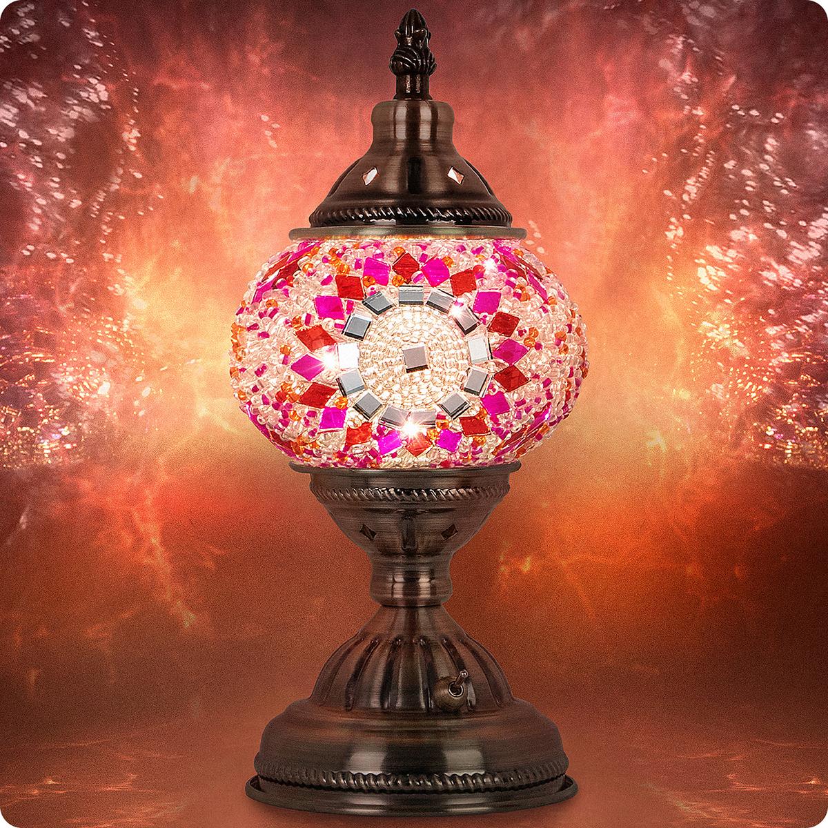 Yarra-Decor Handmade Turkish Moroccan Lamp - Tiffany Mosaic Glass with Bronze Base, Portable Bedside Lamp, Rechargeable Battery 2000mAh (LED Bulb Included) Lighting Christmas gifts Valentine's Day gifts