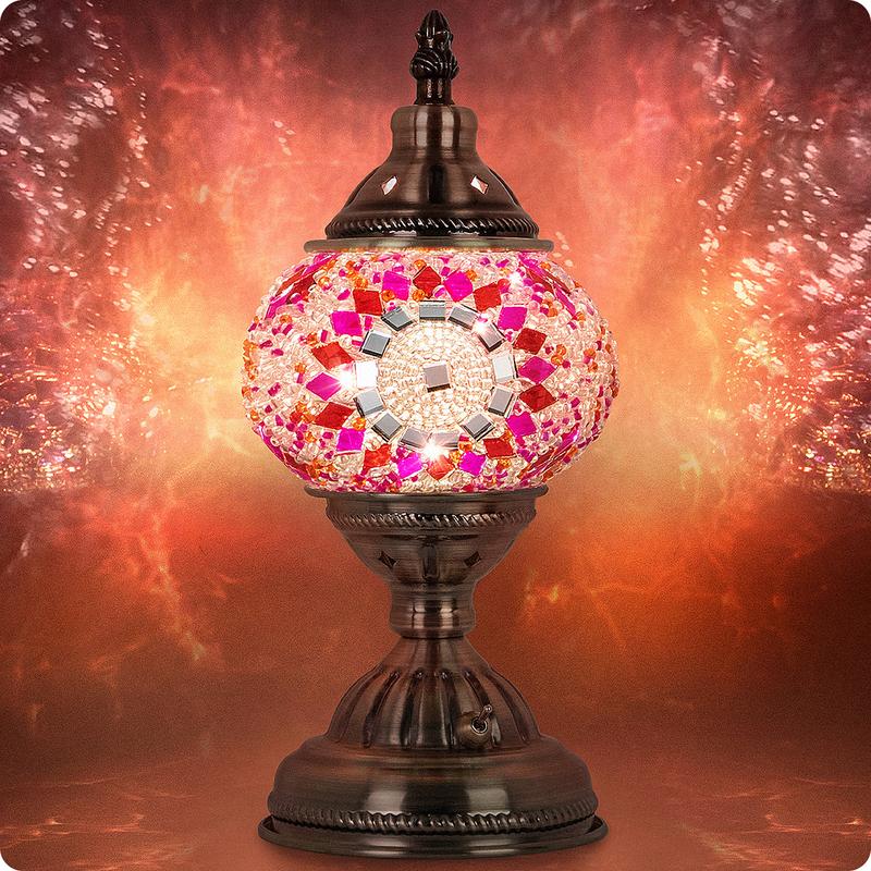 Yarra-Decor Handmade Turkish Moroccan Lamp - Tiffany Mosaic Glass with Bronze Base, Portable Bedside Lamp, Rechargeable Battery 2000mAh (LED Bulb Included) Lighting Christmas gifts Valentine's Day gifts