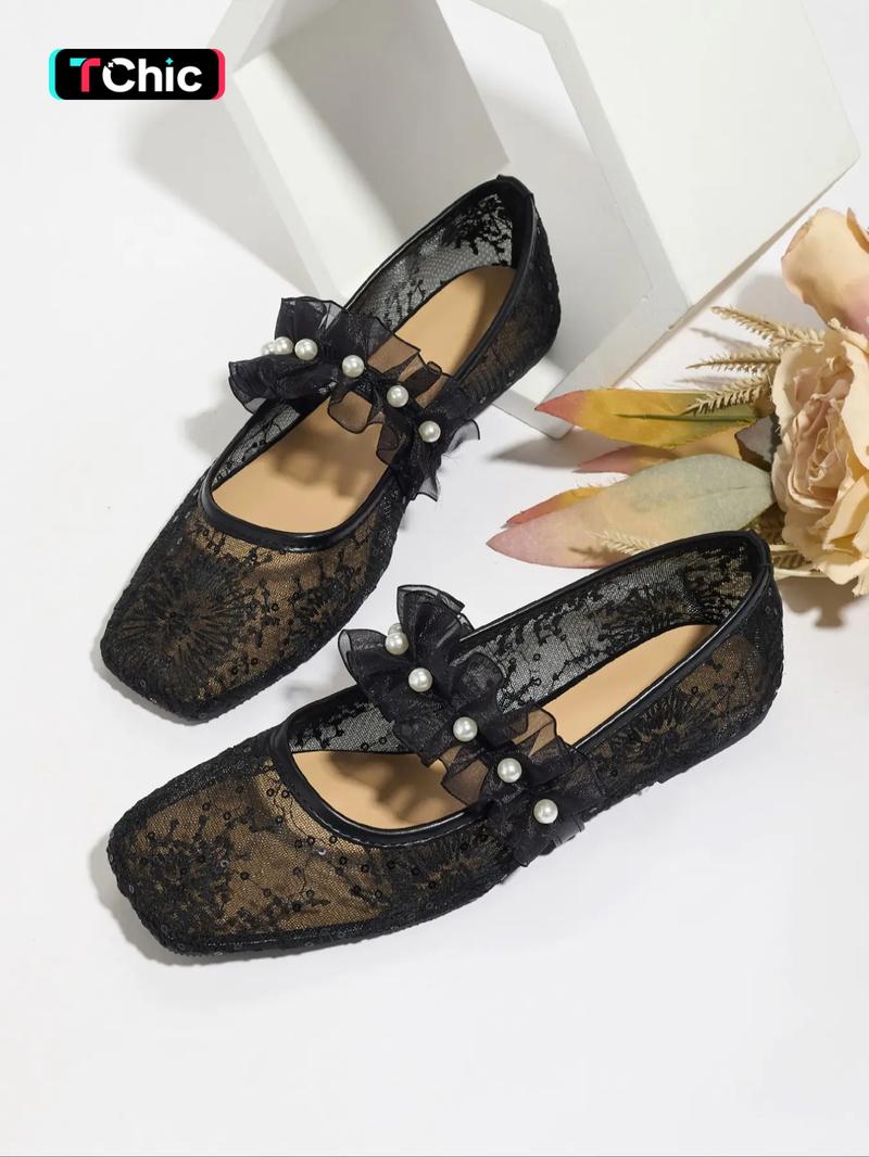 Women's Elegant Embroidery Design Ballet Flats, Trendy Soft Comfortable Flat Shoes, Fashionable Shoes for Daily Wear, Girl, Soft Sole Flats, Netted Ballet Flats