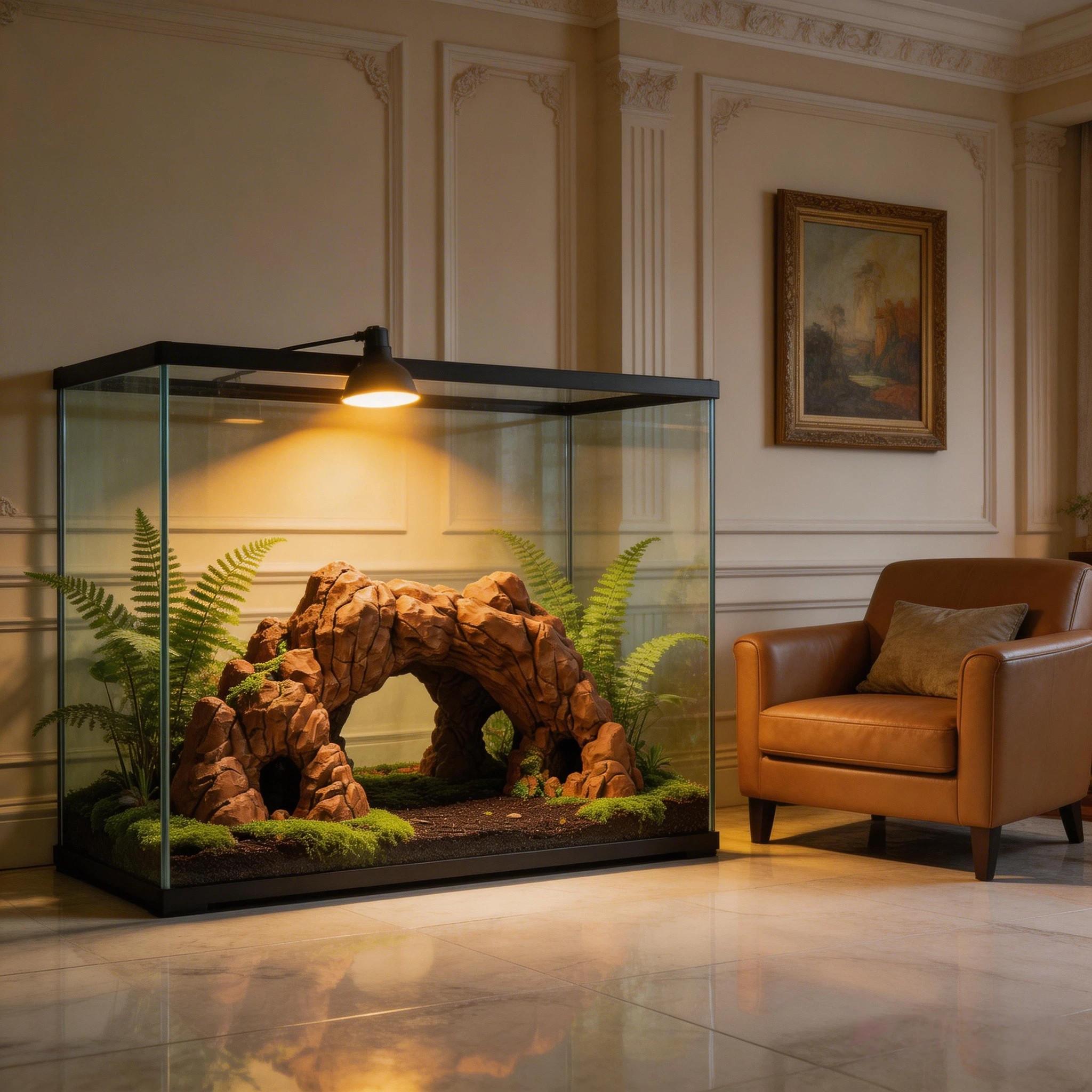 3D Printed Desert Cave Hideout for Reptiles, Frogs, Salamanders, Fish, Shrimp, Aquatic & Terrestrial Aquarium Decor, Sandstone Texture, Grass Top Design