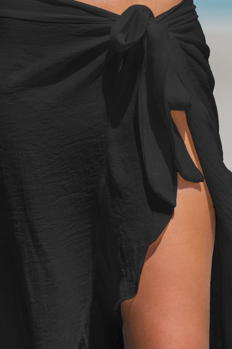 CUPSHE Sheer Cover Ruffled Maxi Women Swimsuit Cover-Up Sarong Classic Beachwear Woven Self Tie Side Asymmetrical Hem Swimwear Bathing Suits White