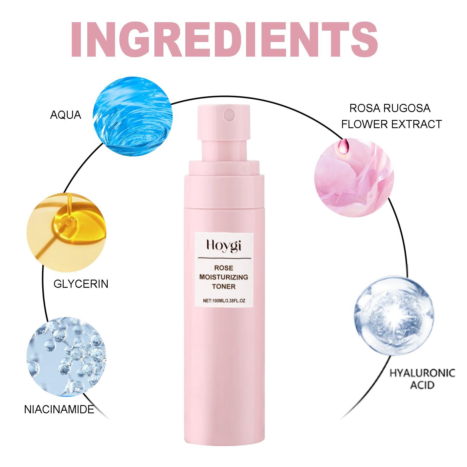 HOYGI Rose Water Moisturizing Facial Mist Spray & Hydrating Toner | With Hyaluronic Acid, Rose Flower Extract, Glycerin & Sodium PCA | Deep Hydration, Pore Minimizing, Soothe Redness, Oil Control | Mild Non-Irritating Formula for Sensitive Skin, Improves